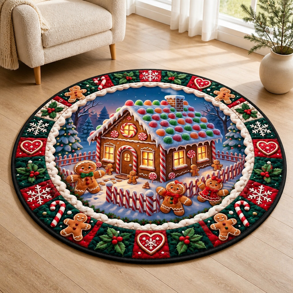 Gingerbread House Christmas Round Rug – Cozy Quilted-Look Holiday Mat mockup-product-6ab09eee4088d19bae0d03cb.png