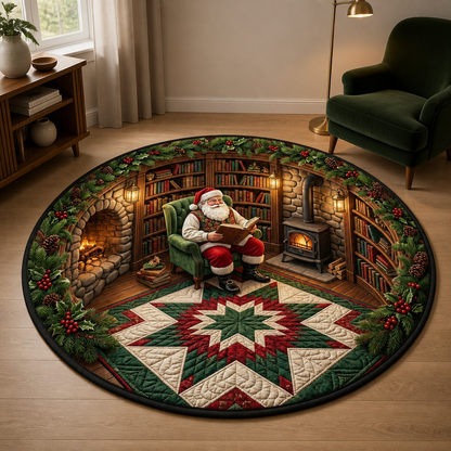 Santa's Reading Nook Rug – 3D Cozy Library Round Christmas Mat mockup-product-6ab0a3957a97e619b0637743.png