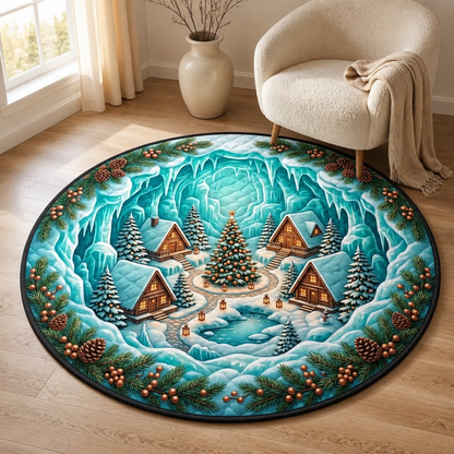 Ice Cave Village Rug – 3D Winter Wonderland Round Christmas Mat mockup-product-6ab0b721289b5e9e6f205f61.png