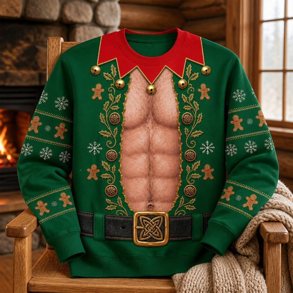 Naughty Elf Sweatshirt – Funny Open Chest Ugly Christmas Sweater mockup-product-6ab239a377c77bf676d6678f.png
