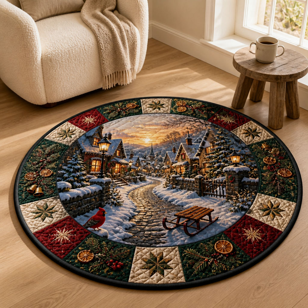 Winter Village Rug – Vintage Quilted-Look Round Christmas Mat mockup-product-6ab34d9a6a247857113619c4.png