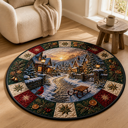 Winter Village Rug – Vintage Quilted-Look Round Christmas Mat mockup-product-6ab34d9a6a247857113619c4.png