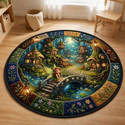 Enchanted Fairy Forest Quilted Carpet – Magical Woodland Village Round Area Rug mockup-product-6ab358ceb65b93ee310dc3f2.png