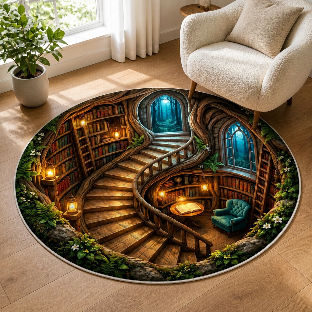 Enchanted Forest Library Quilted Carpet – Magical Treehouse Reading Nook Round Area Rug mockup-product-6ab359aab65b93ee310dc3f5.png