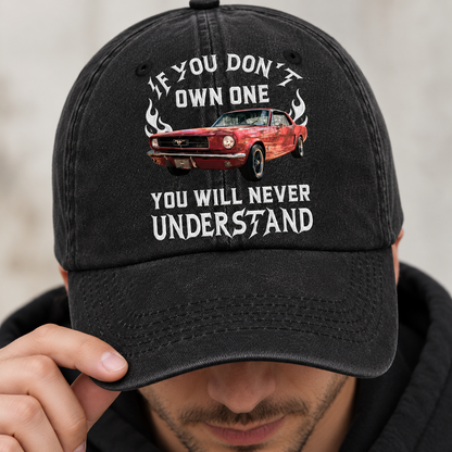 Personalized Washed Denim Baseball Cap with Classic Car Graphic, Unique Gift for Car Lovers