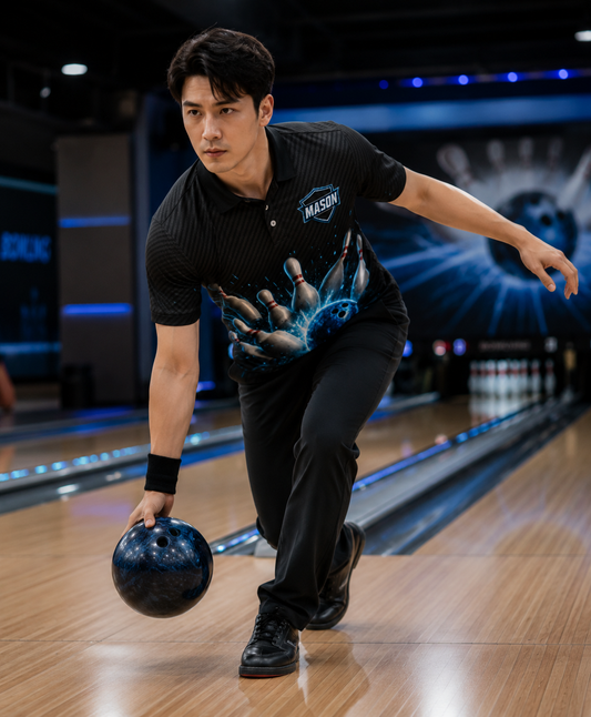 Personalized Neon Strike Bowling Polo Shirt – Custom Name, All-Over Print