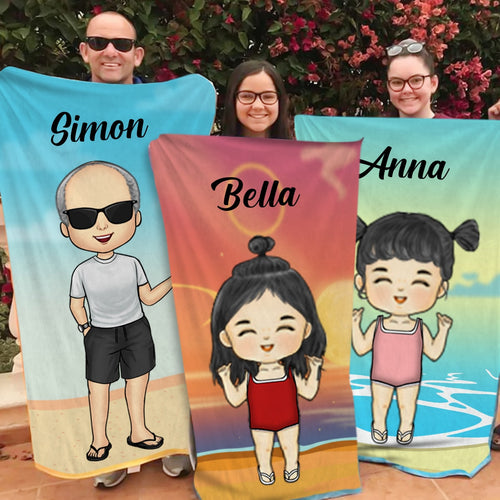 Family Chibi Summer Vacation Personalized Beach Towel - Gift For Family photo_2022-07-25_09-32-14_2_f851537a-b7b9-4a4a-8641-39c168c6caf0.jpg
