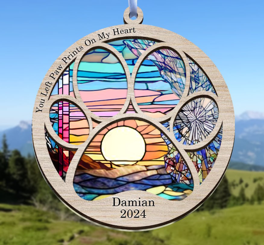 Paw Memorial Suncatcher, Pet Loss Sun Catcher, Personalized Name Of Pet, Sunrise, Sympathy Gift photo_2024-04-24_10-00-21.jpg