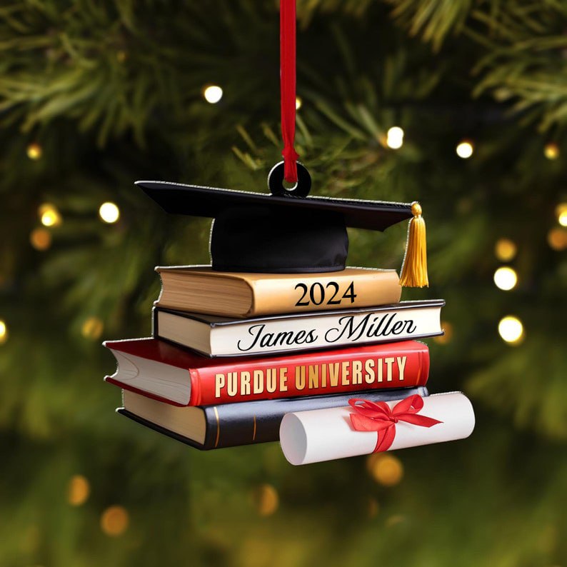 Class of 2025 Ornament, High School Graduation Gifts, Grad Gift. Personalized Graduation Cap Ornament With Books, Custom Graduation Ornament photo_2024-06-05_15-54-19_2.jpg