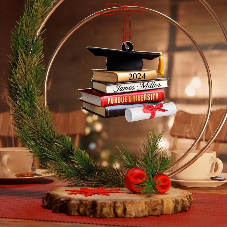 Class of 2025 Ornament, High School Graduation Gifts, Grad Gift. Personalized Graduation Cap Ornament With Books, Custom Graduation Ornament photo_2024-06-05_15-54-19_3.jpg