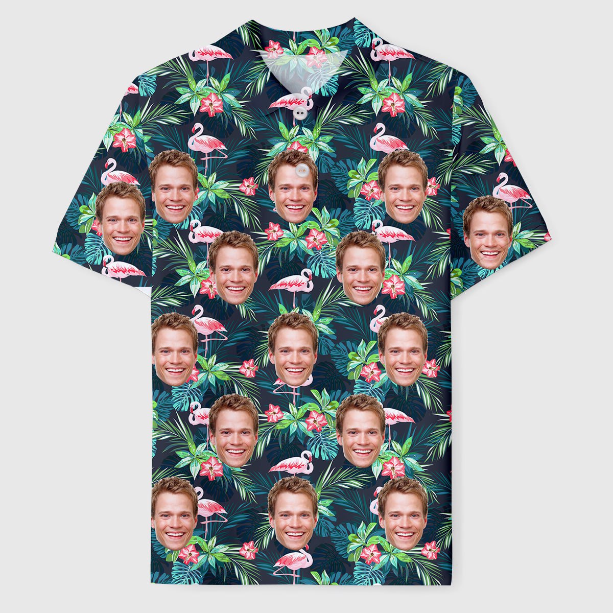 Men's Custom Face POLO Shirt Personalized Golf Shirts For Him Flamingo Flower, Gift For Father photo_2024-06-28_11-15-54.jpg