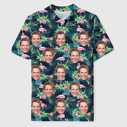 Men's Custom Face POLO Shirt Personalized Golf Shirts For Him Flamingo Flower, Gift For Father photo_2024-06-28_11-15-54.jpg