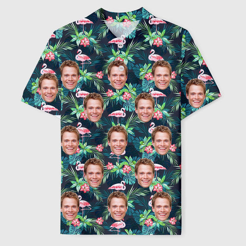 Men's Custom Face POLO Shirt Personalized Golf Shirts For Him Flamingo Flower, Gift For Father photo_2024-06-28_11-15-54.jpg