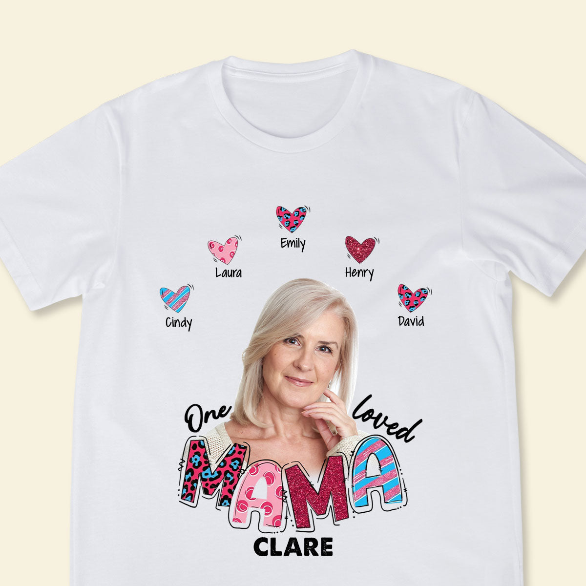 Custom Photo T Shirts - One Loved Mama - Unique Personalized Mother's Day Gifts preview-tshirt-shirt-2d.jpg