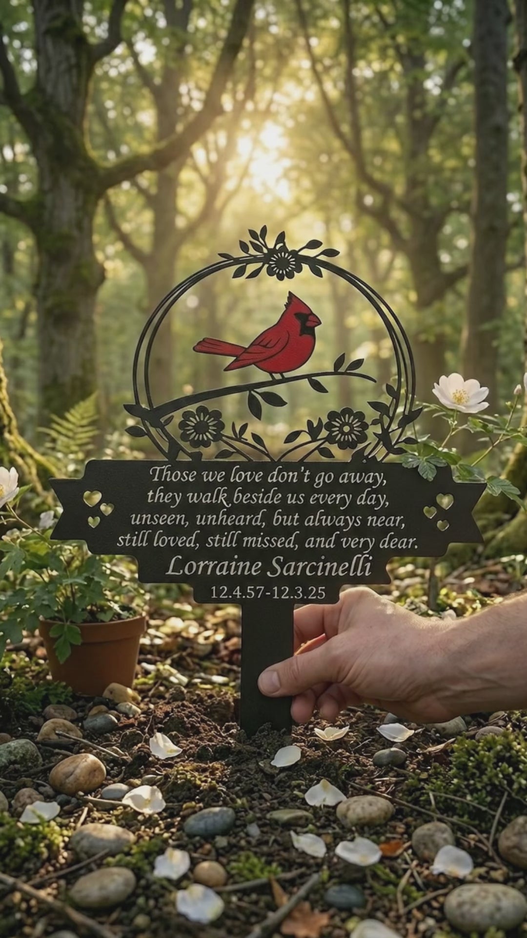 Personalized Memorial Stake Metal Sign, Cardinal Garden Stakes, Cardinals Appear, Metal Cemetery Decorations, Stake for Outdoors Yard Garden 3c6ba575-4d99-402f-aa57-dd20849feaca-PSL1757492090590315.mp4