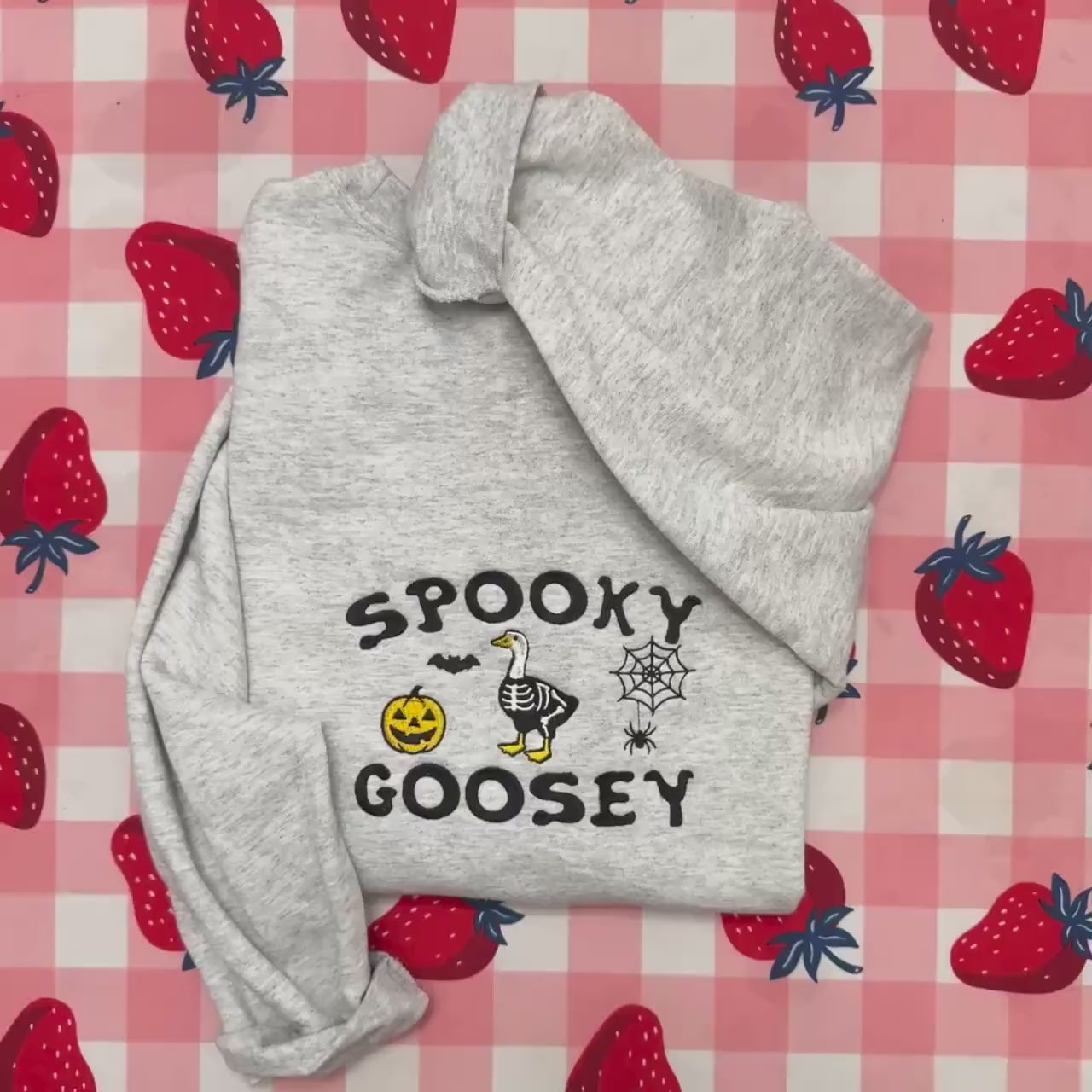Spooky Goosey Halloween Sweatshirt Funny Goose Skeleton Pullover with Pumpkin, Spider Web & Bat Design Cozy Fall or Spooky Season Gift Sweater