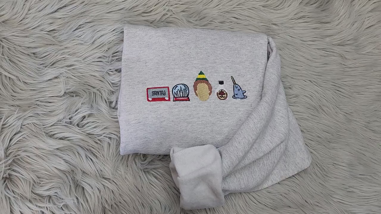 Christmas Elf Embroidered Crewneck Festive Holiday Sweatshirt