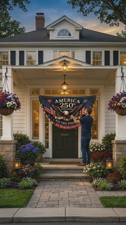 Usa 250th Anniversary Patriotic Bunting Banner America 1776 2026 Semicircle Fence Flag Christian Freedom Porch Decor Fourth Of July Decor 03950ee9-9cca-4d3b-b80e-57818dbd9b9c-CRL1780908943858248-converted.mp4