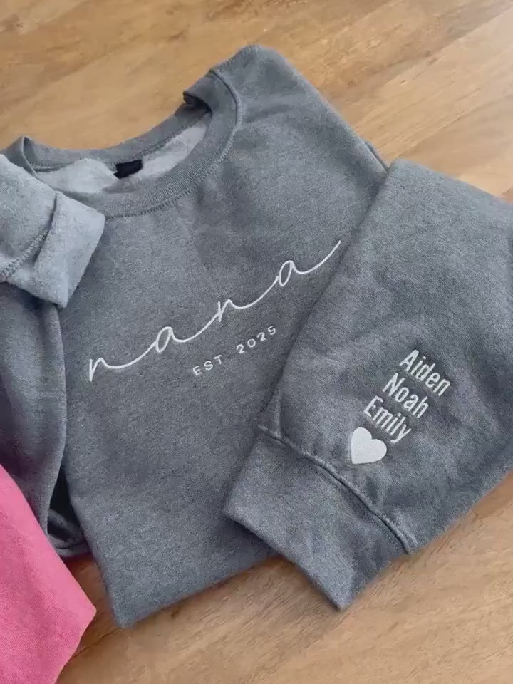 Personalized Grandma Sweatshirt, Embroidered Grandma Sweatshirt with Grandkids Names on Sleeves, Mother's Day Gifts, Gifts for Grandparents