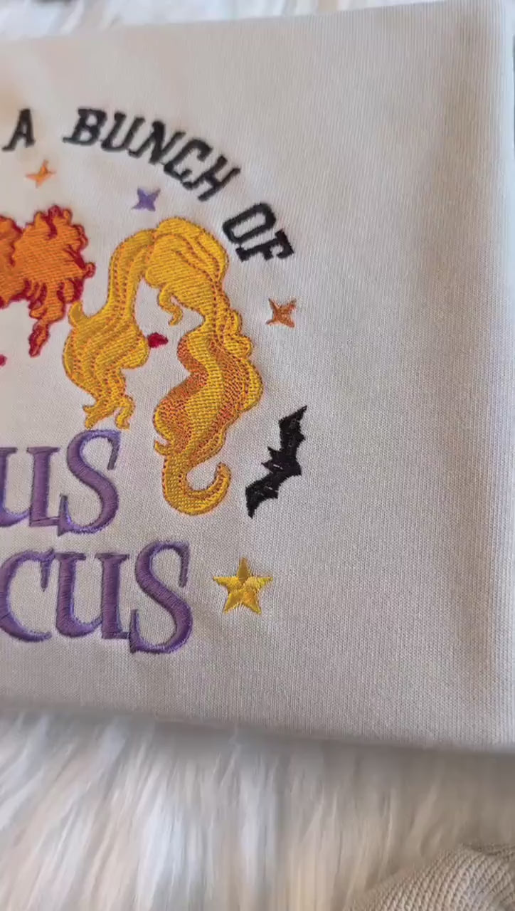 Embroidered Hocus Pocus Witch Sweatshirt, Halloween Witch Embroidered Sweatshirt, Oversized Crew Neck Sweatshirt or Hoodie