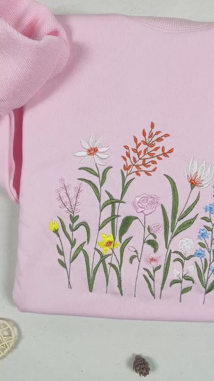 Wildflower Botany Oversized Embroidered Sweatshirt | Floral Embroidered Sweatshirt | Sweater | Crew Neck Sweatshirt