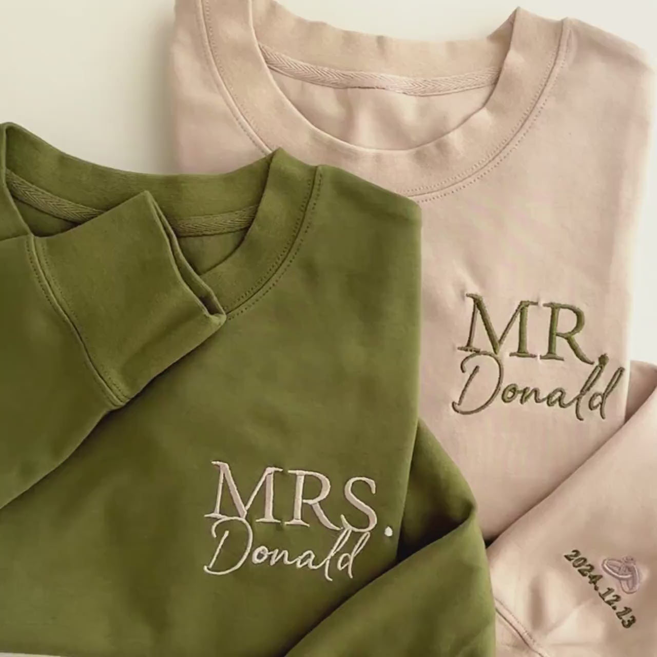 Personalised Mr Mrs Embroidered Sweatshirt - Date on Sleeve, Honeymoon Sweatshirt, Bridal Shower Gift, Couple's Hoodie, Honeymoon Wear