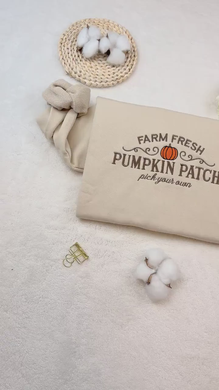 Farm Fresh Pumpkin Embroidered Sweatshirt, Pumpkin Patch Embroidered Hoodie, Oversized Crew Neck Sweatshirt or Hoodie, Unisex