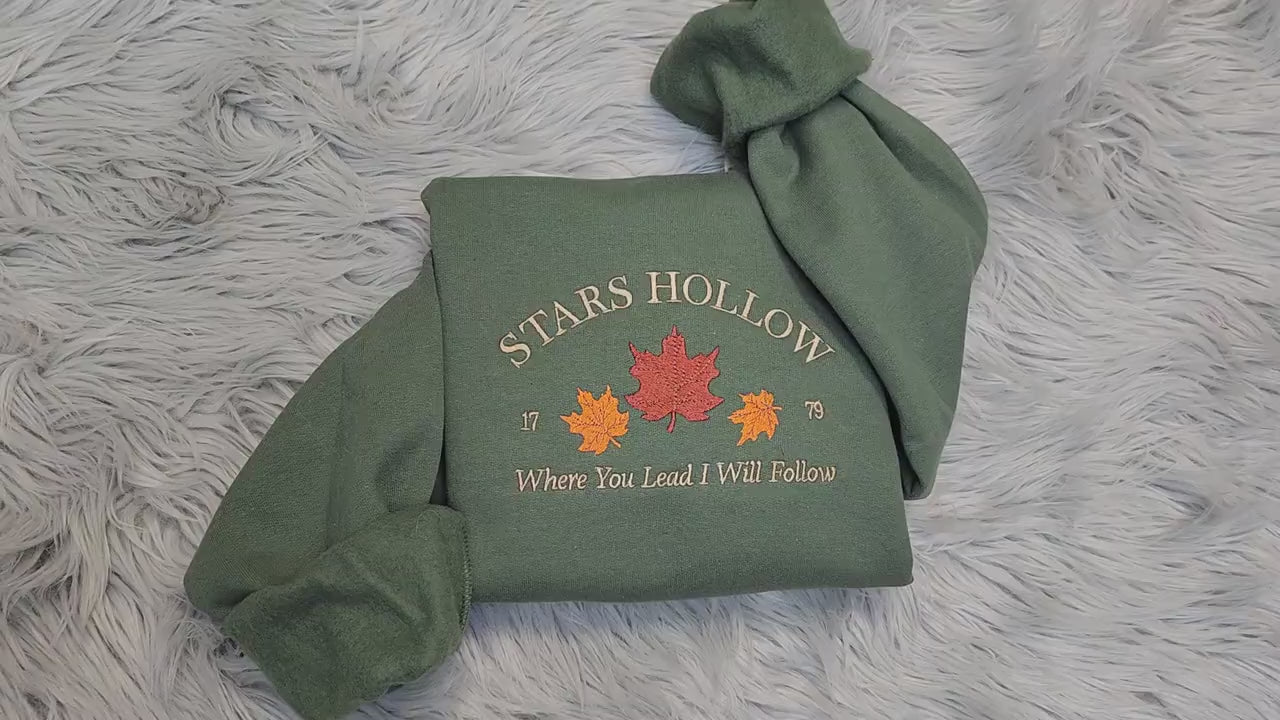 Stars Hollow Embroidered Crewneck | Where You Lead I Will Follow | Cozy Book Lover Gift | Stars Hollow Gift