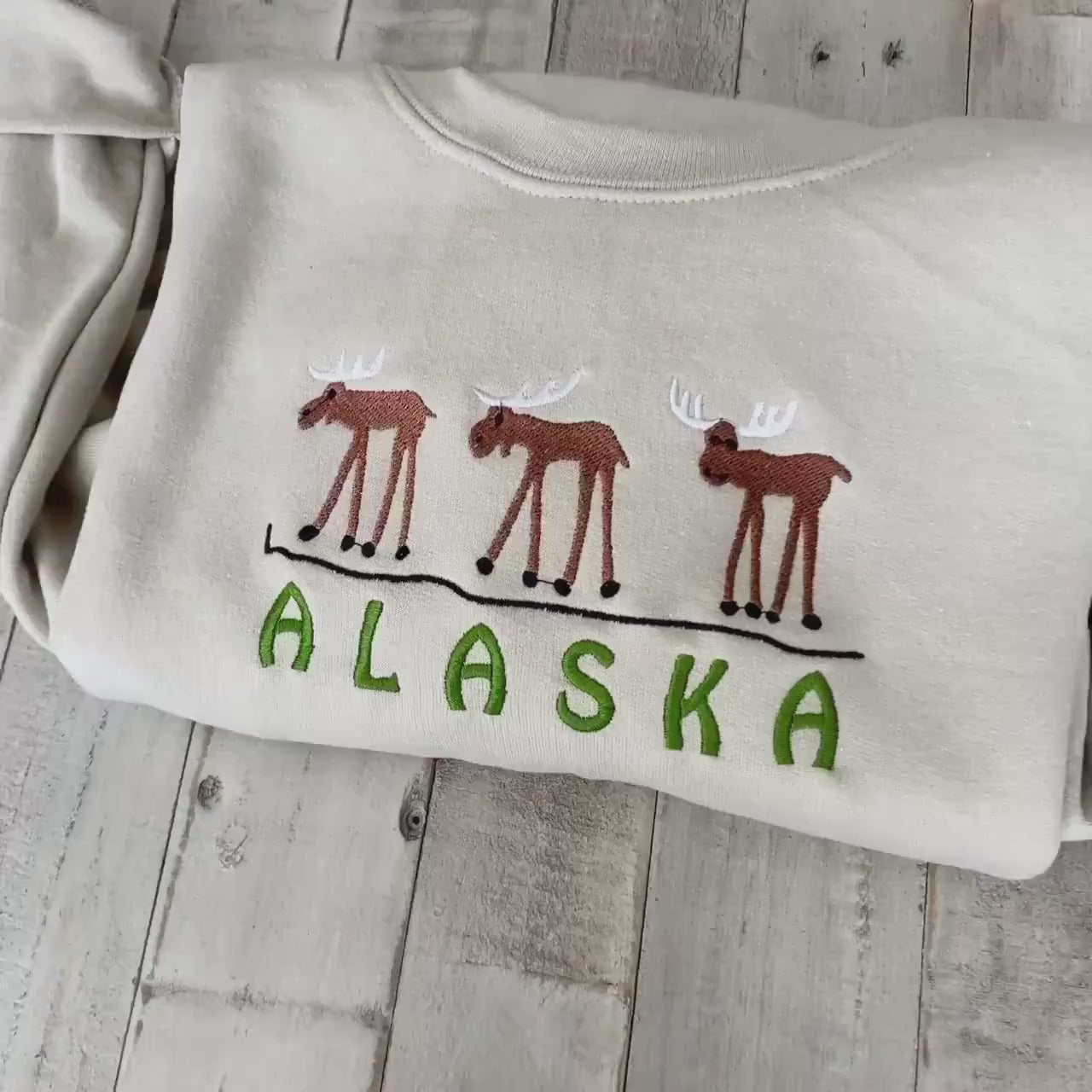 Alaska Embroidered Crewneck Sweatshirt (Moose)