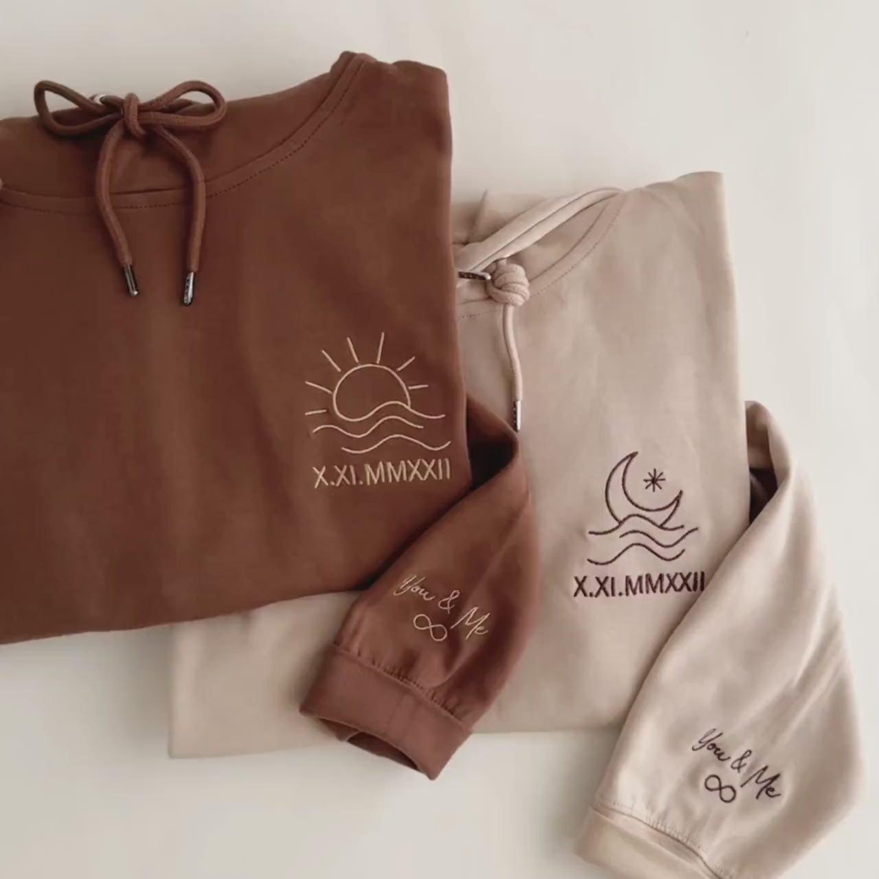 Personalized Couple Hoodie - Sweatshirt, Sun & Moon Embroidery, Custom Roman Numerals Sweatshirt, His and Hers Outfit, Wedding Gift, Anniversary Hoodie