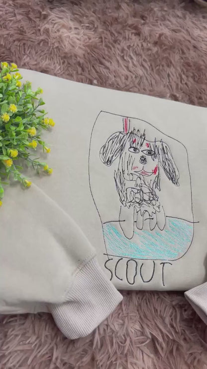 Custom Kids Drawing Sweatshirt, Personalized Family Portrait Embroidered Sweater, Unique Gift from Child s Artwork, Custom Mom Dad and Pet Illustration Jumper
