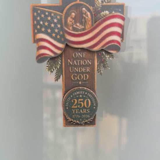 Faith Family Freedom Patriotic Cross Ornament, American Flag 2D Wooden Christmas Decor, One Nation Under God Gift 2b6c9f26-aeea-4467-89da-d16ed52115a6-vid_v1-2-.mp4