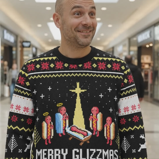 Merry Glizzmas Sweatshirt, Funny Hot Dog Christmas Sweater, Pixel Ugly Xmas Shirt, Meme Holiday Gift, Food Humor Winter Outfit 5ea1d44b-b3b3-4174-b71f-c8b54c423da1-Merry_Glizzmas_Video_20s.mp4