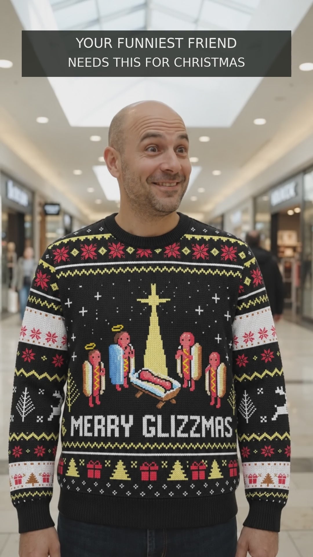 Merry Glizzmas Sweatshirt, Funny Hot Dog Christmas Sweater, Pixel Ugly Xmas Shirt, Meme Holiday Gift, Food Humor Winter Outfit 5ea1d44b-b3b3-4174-b71f-c8b54c423da1-Merry_Glizzmas_Video_20s.mp4