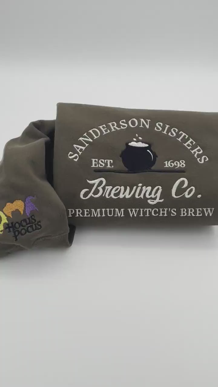 Embroidered Halloween embroidery sweatshirt/Spooky, sleeve hocus pocus, ghost, Y2K Style Embroidered Crewneck| Sanderson sisters brewing co