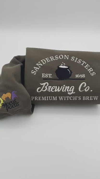 Embroidered Halloween embroidery sweatshirt/Spooky, sleeve hocus pocus, ghost, Y2K Style Embroidered Crewneck| Sanderson sisters brewing co