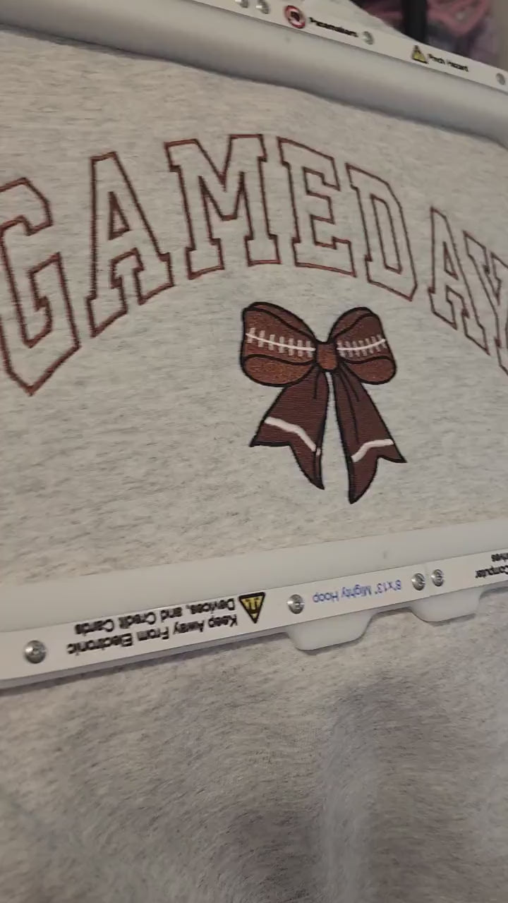 Football Bow Game Day Embroidered Crewneck, Football Mom Game Day Sweatshirt, Embroidered Sweatshirt, Football Bow hoodie Embroidery
