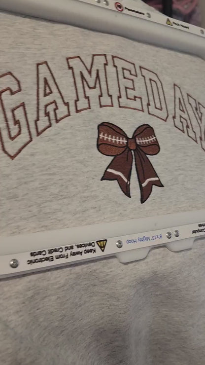 Football Bow Game Day Embroidered Crewneck, Football Mom Game Day Sweatshirt, Embroidered Sweatshirt, Football Bow hoodie Embroidery