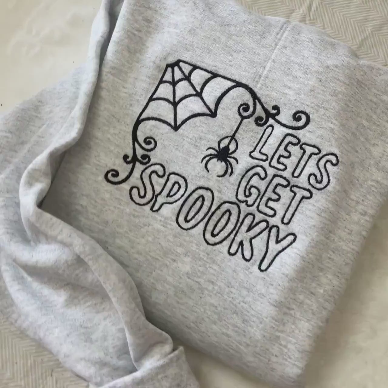 Let s Get Spooky Halloween Sweatshirt Cozy Embroidered Spider Web and Pumpkin Inspired Fall Pullover, Cute Spooky Season Sweater for Women & Men