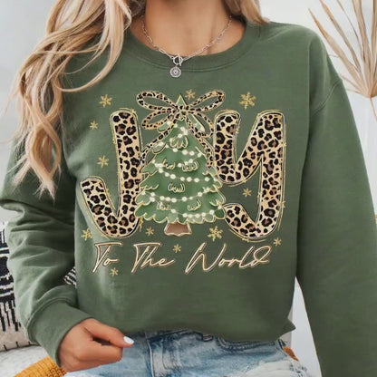 Joy To The World Shirt Leopard Christmas Tree Shirt Preppy Christmas Shirt Faux Glitter Shirt Jesus Is The Reason Christian Shirt Holiday