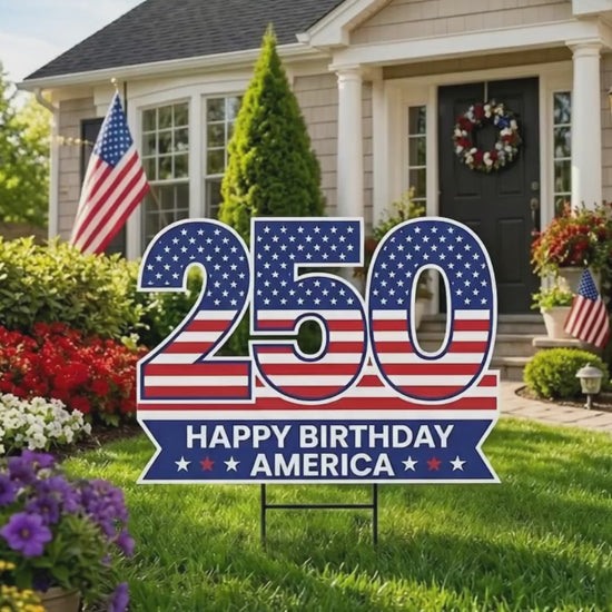 America 250 Year Yard Sign Happy Birthday America Lawn Display Weatherproof Coroplast Sign Metal H Stake Included Patriotic Yard Decor f9cfbe94-3253-4a26-a7a4-b006b9726278-CRL1781511146537514-converted.mp4