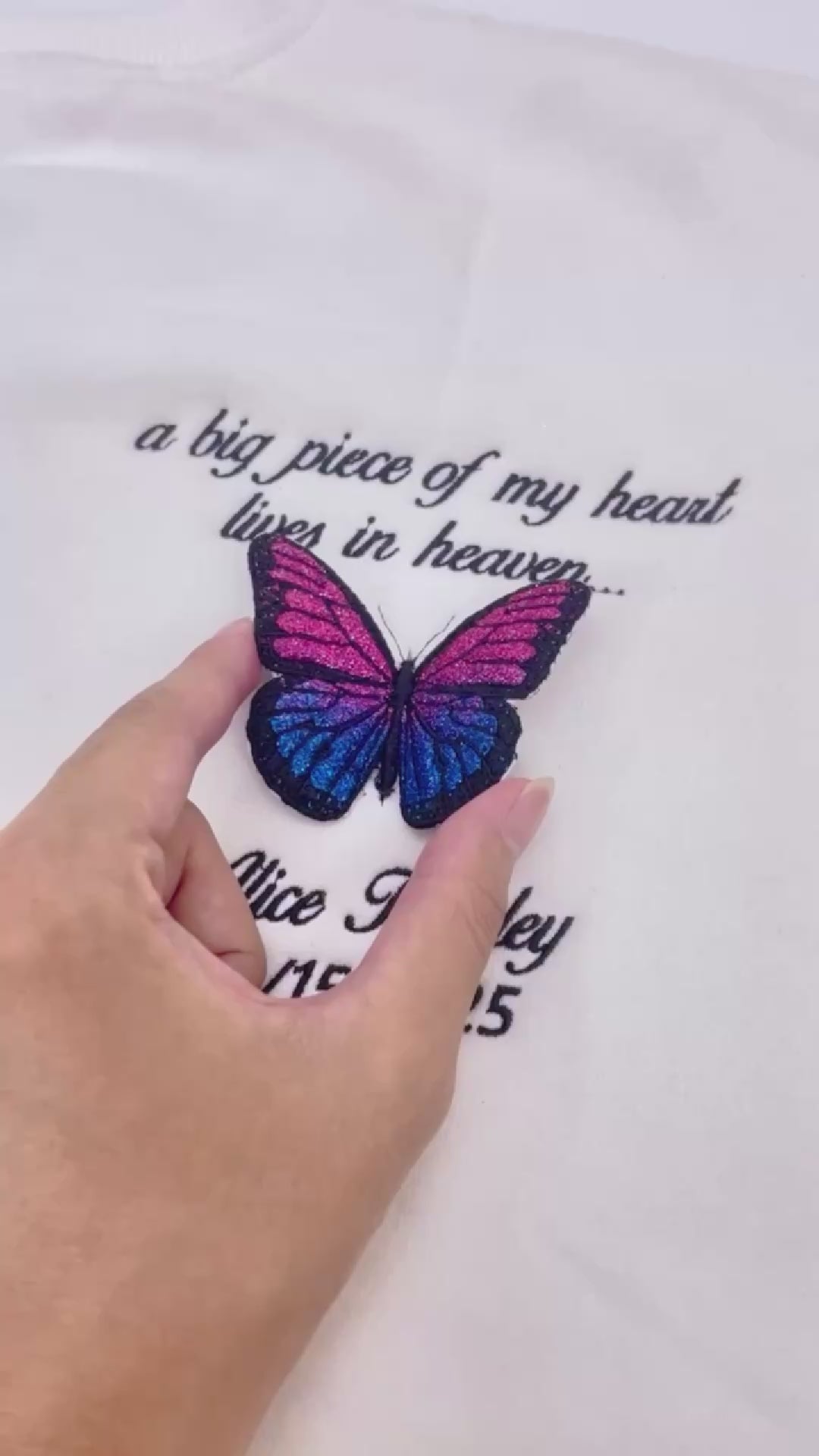 Embroidered Butterfly Memorial Hoodie - Custom Name, Date & Quote Sweatshirt - A Big Piece of My Heart Lives In Heaven