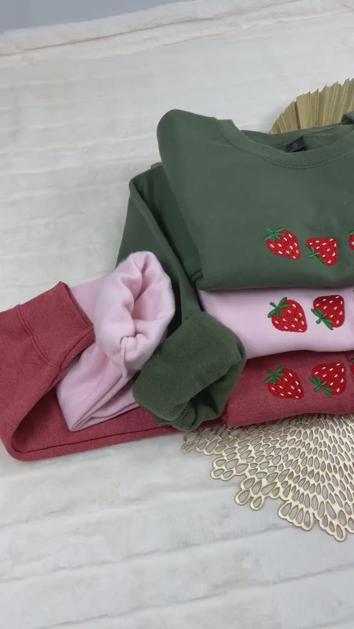 Strawberry Embroidered Sweatshirt, Gardener Gifts, Embroidery Fruit Hoodie, Strawberry Lover Gift, Strawberry Crewneck, Berry Embroidery