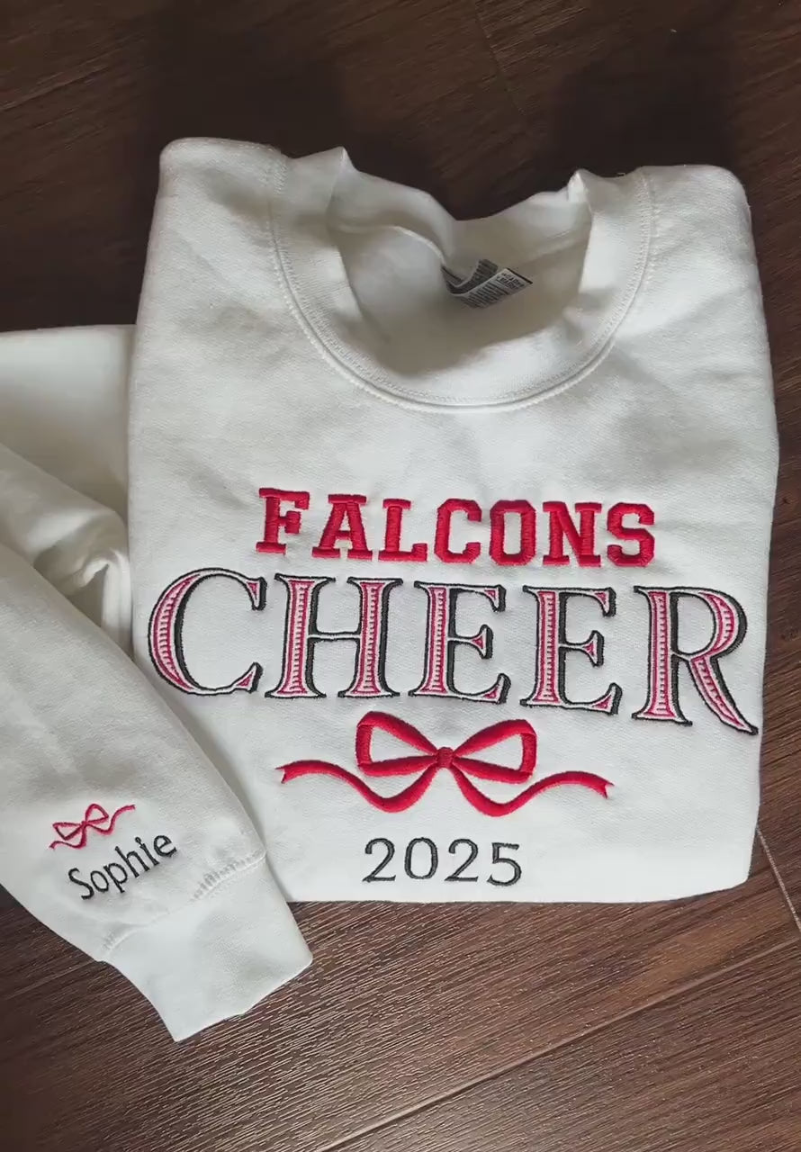 Embroidered Cheer Sweatshirt Coquette Personalized Bow Cheer Sweater Custom Colors Shirt Gift for Cheer Senior Cheer Name Crewneck Hoodie