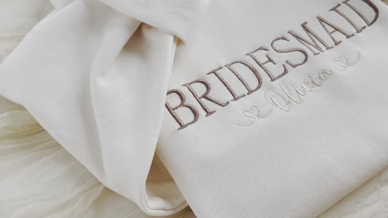Embroidered Bridesmaid Sweatshirt, Maid of Honor Gifts, Bridal Party Gifts, Bachelorette Party Sweatshirt, Embroidered Sleeve