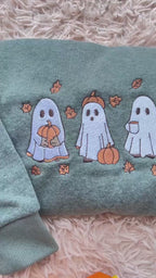 Embroidered Ghost Fall Sweatshirt, Embroidered Ghost Pumpkin Hoodie, Spooky Season Shirt, Halloween Lover Gifts, Ghost and Pumpkin Crewneck