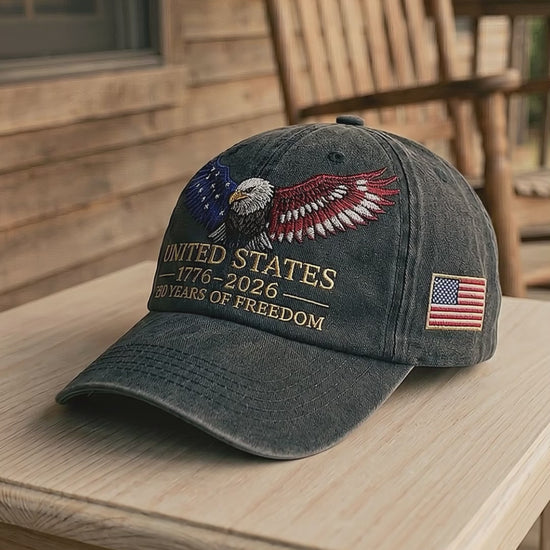 Patriotic Eagle Embroidered Hat United States 250th Anniversary 1776 2026 Vintage Washed Usa Dad Cap For Men Women 73165166-2849-46ee-adf4-ae26877478ed-CRL1764218428980844.mp4