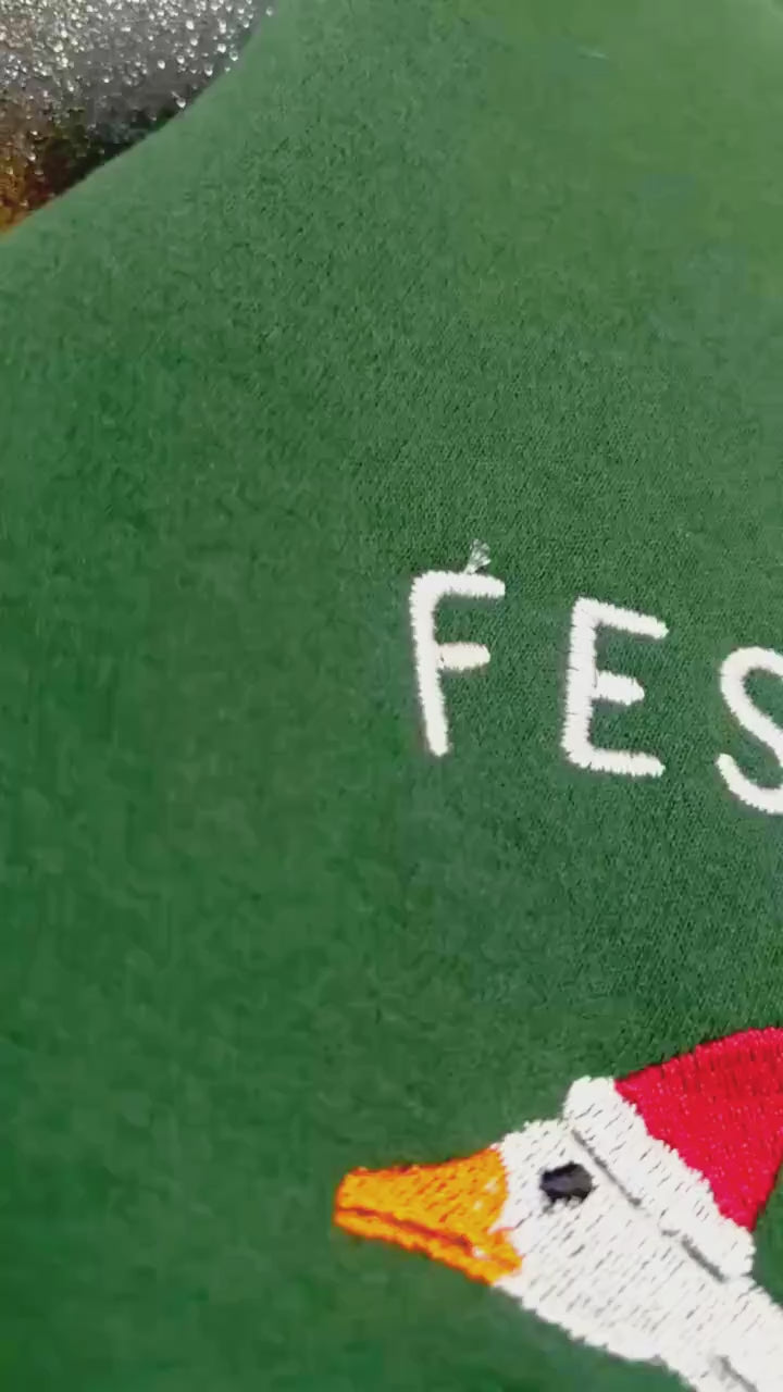 Festive Goose On The Loose Sweatshirt Funny Christmas Goose Shirt Embroidered Holiday Crewneck Ugly Sweater Party Top