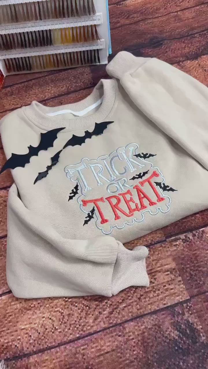 Embroidered Trick or Treat Sweatshirt, Embroidered Halloween Shirt, Halloween Women Shirt, Funny Halloween Shirt, Halloween Sweatshirt