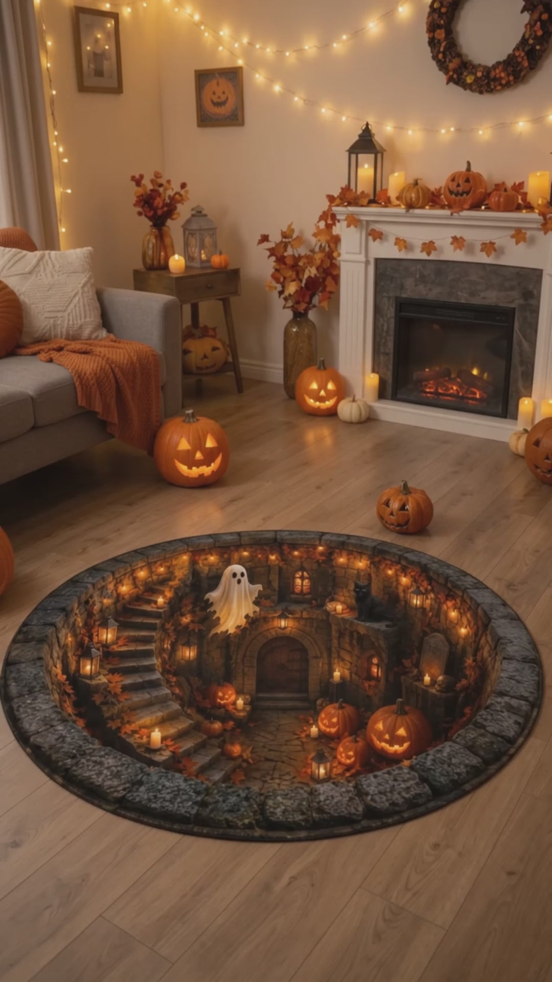 Flat Halloween Haunted Well Round Rug, 3D Ghost Skeleton Black Cat Carpet, Pumpkin Cellar Illusion Floor Decor 129f306a-71b3-46d2-a8ce-6407f0cae58b-CRL1788423911641392.mp4